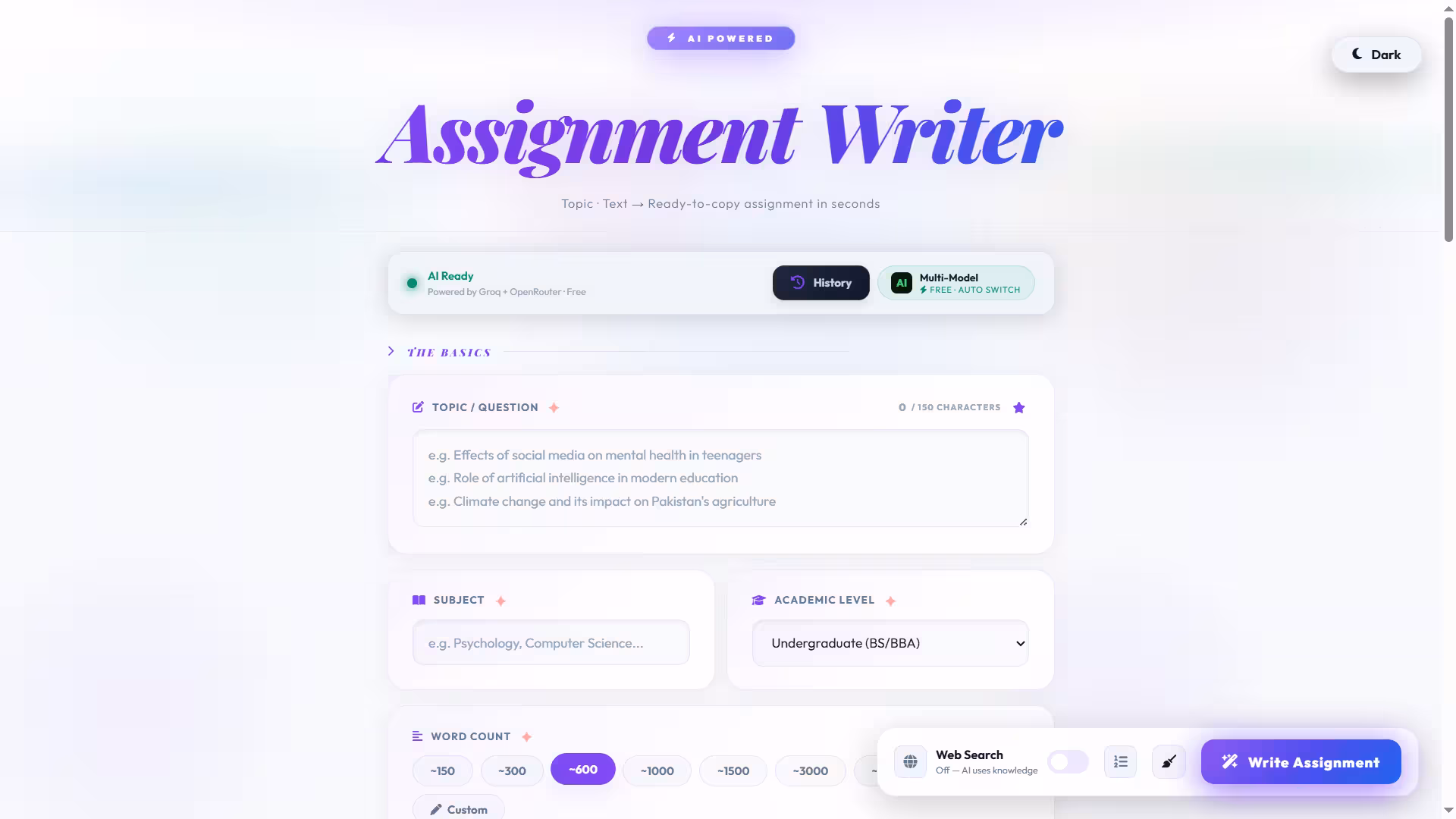 AI Assignment Writer UI Design