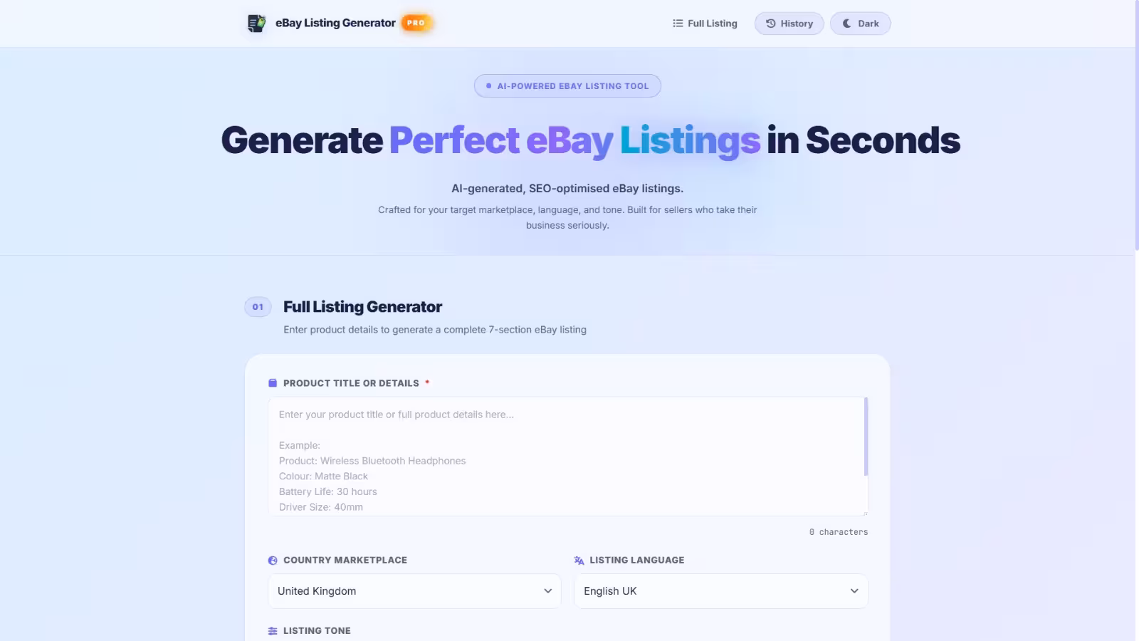eBay AI Listing Generator Dashboard